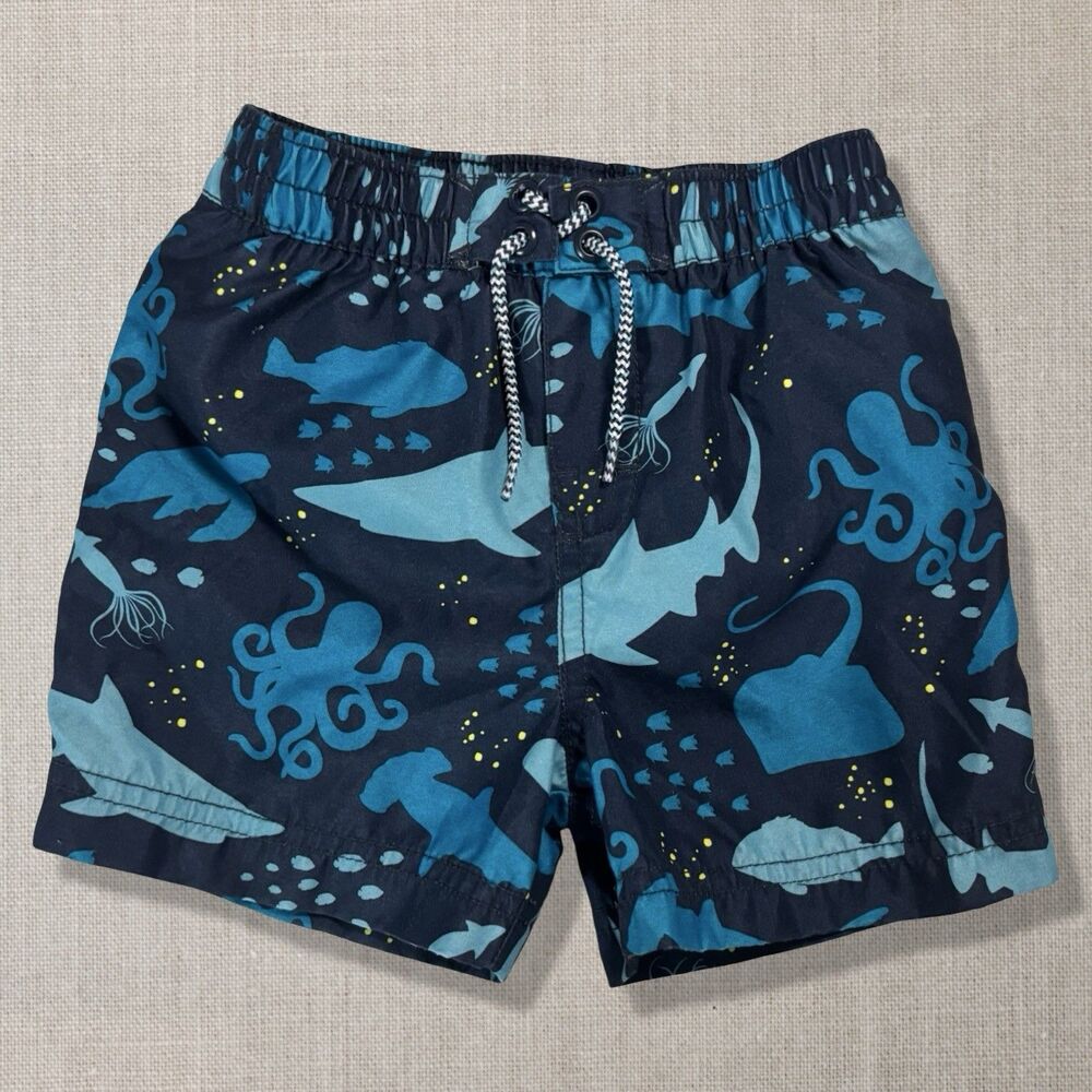 Tea Collection Swim Trunks Ocean Sea Life Print 12-18M Blue Sharks